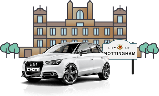 White Audi bought using car finance outside Wollaton Hall Nottingham