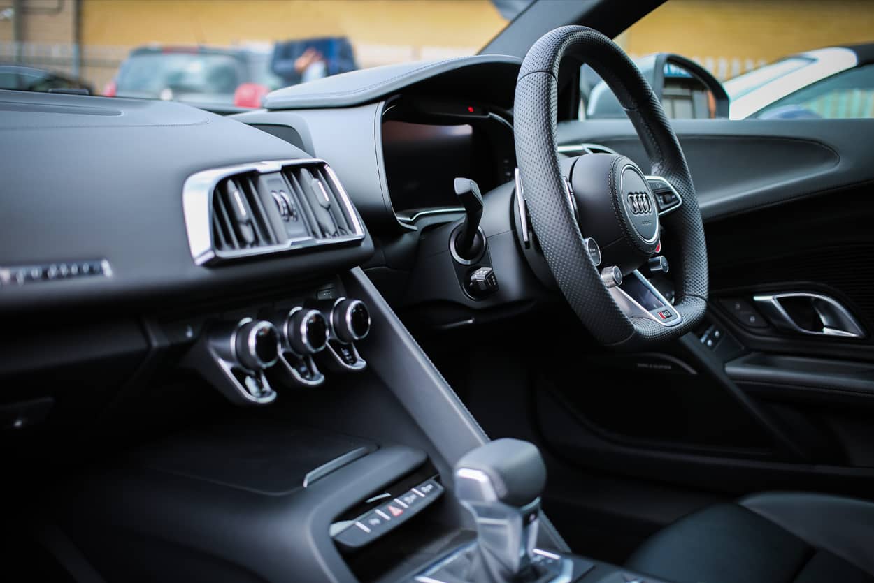 Interior of a leased car being assessed for fair wear and tear