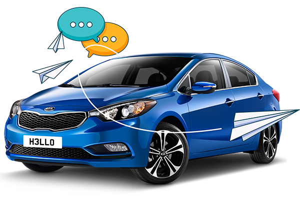 Blue car with contact icons