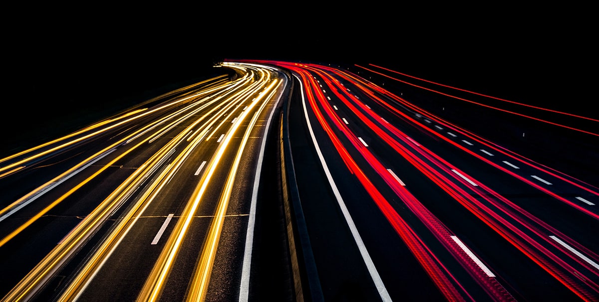 Car headlights at night