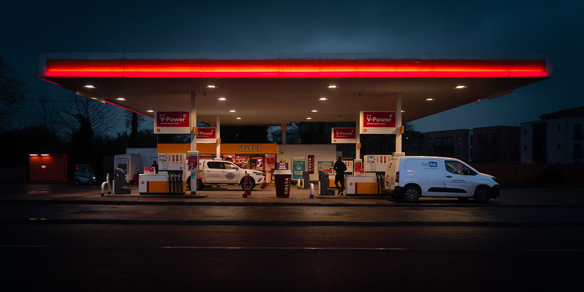 Petrol station at night