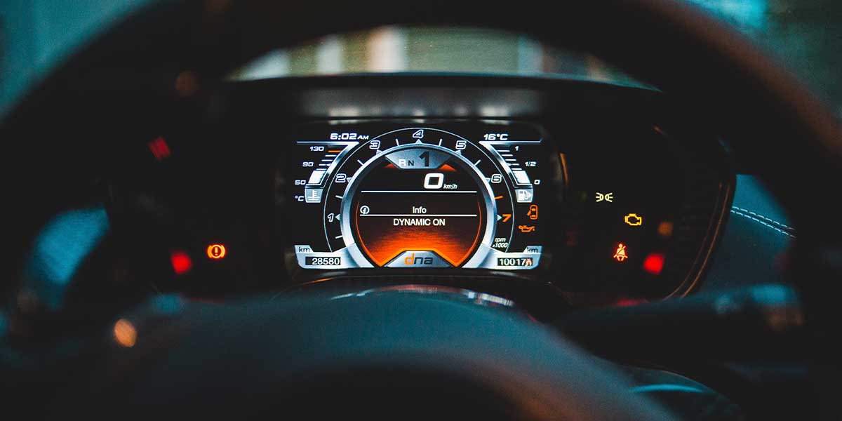 Alfa Romeo digital dash at night