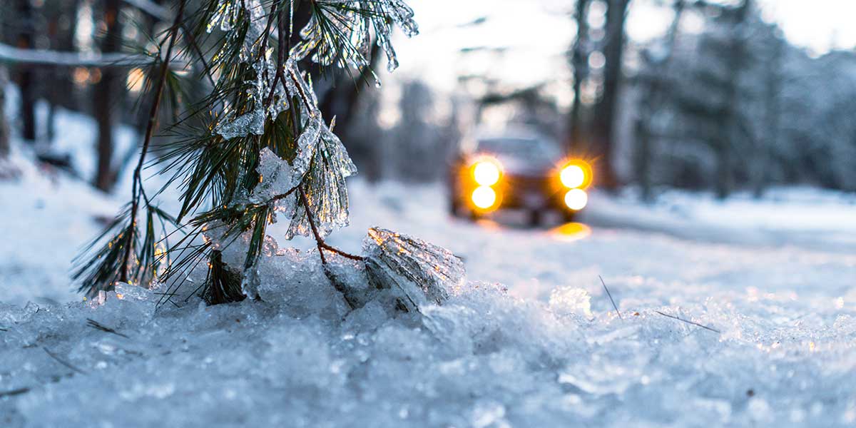 Car driving in the snow