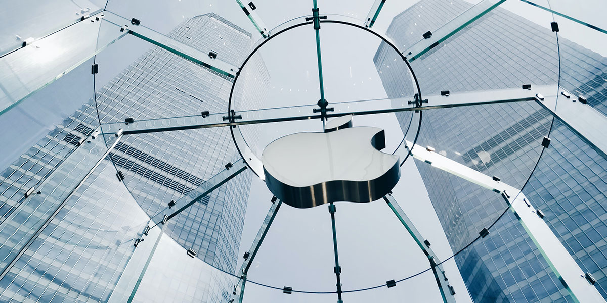 Glass apple logo in city