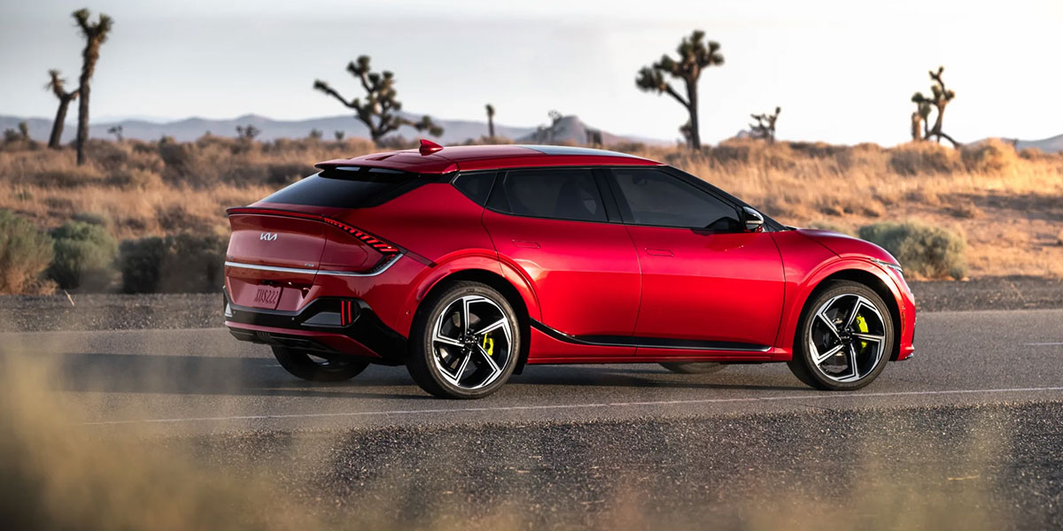 Red Kia EV6 in desert