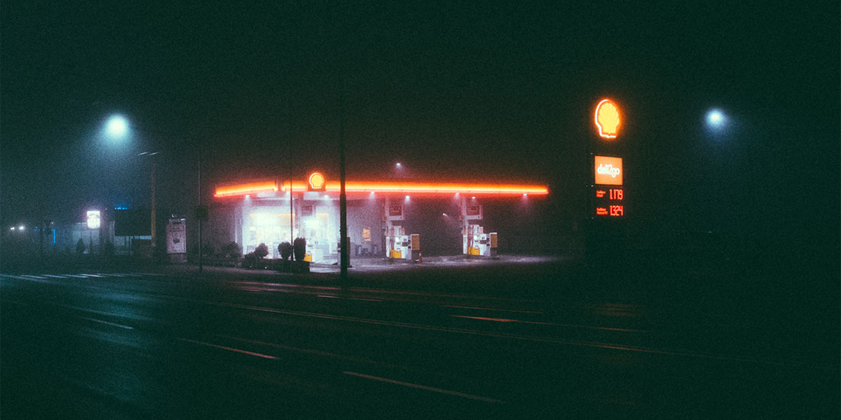 Petrol station at night