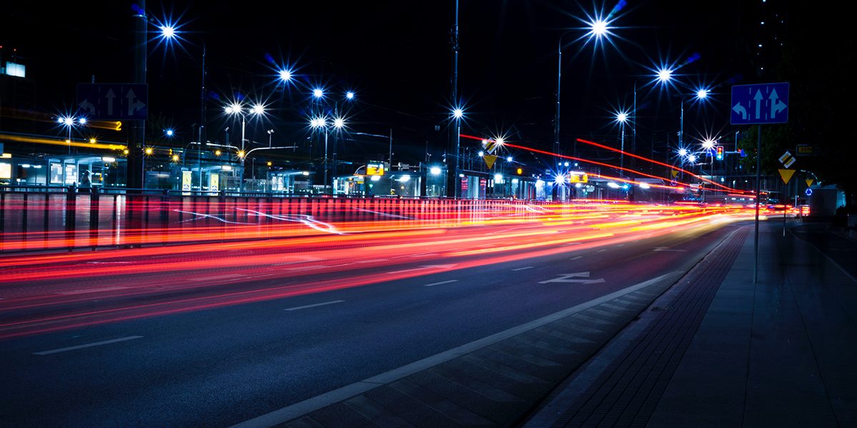 Car lights at night