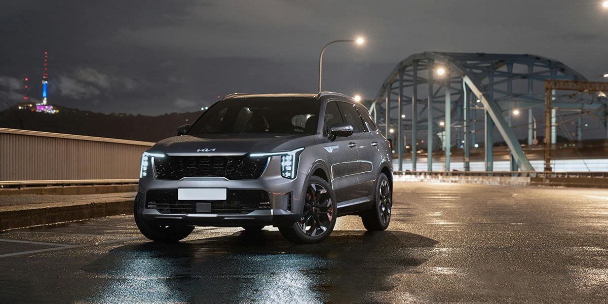 Silver car at night