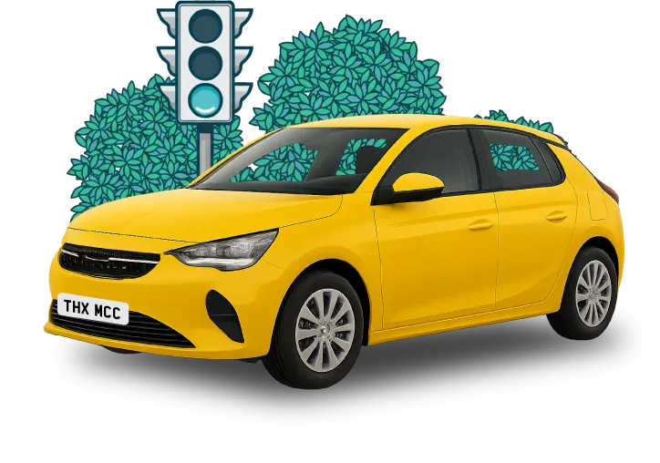 A yellow used car purchased on finance