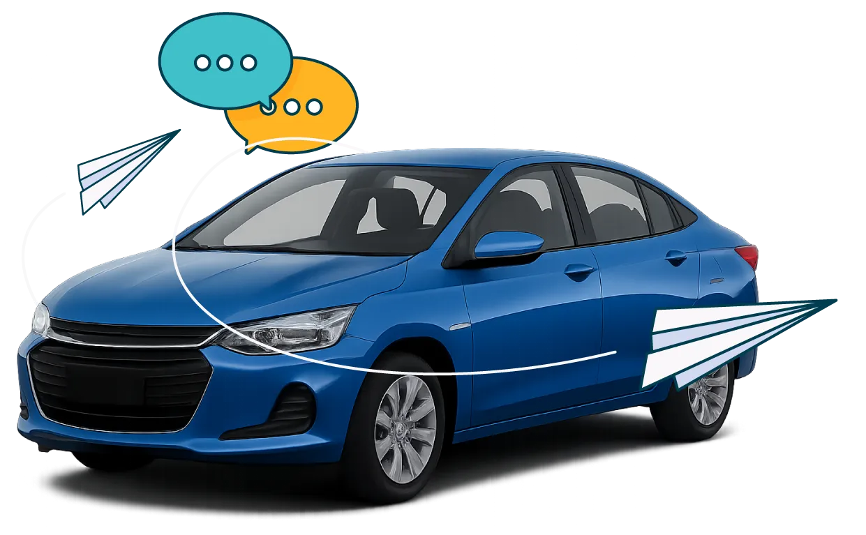 Blue car with contact icons
